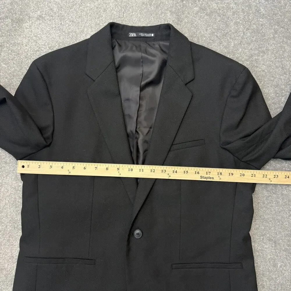 Zara Blazer Mens 42 Large Black Tailored Fit Formal Jacket Suit Coat Classic